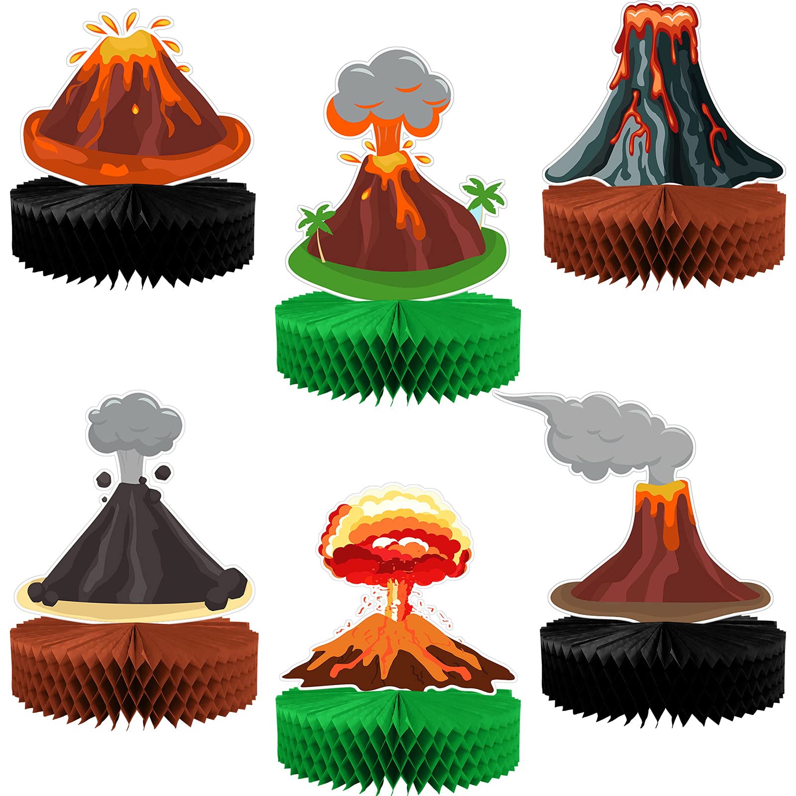 6-Piece Volcano Centerpieces for Dinosaur Party Decorations - Lava Table Setting & Fire Party Supplies - Perfect for Luau, Hawaiian, Tiki Themed Parties, Birthday Celebrations, and Tropical Events
