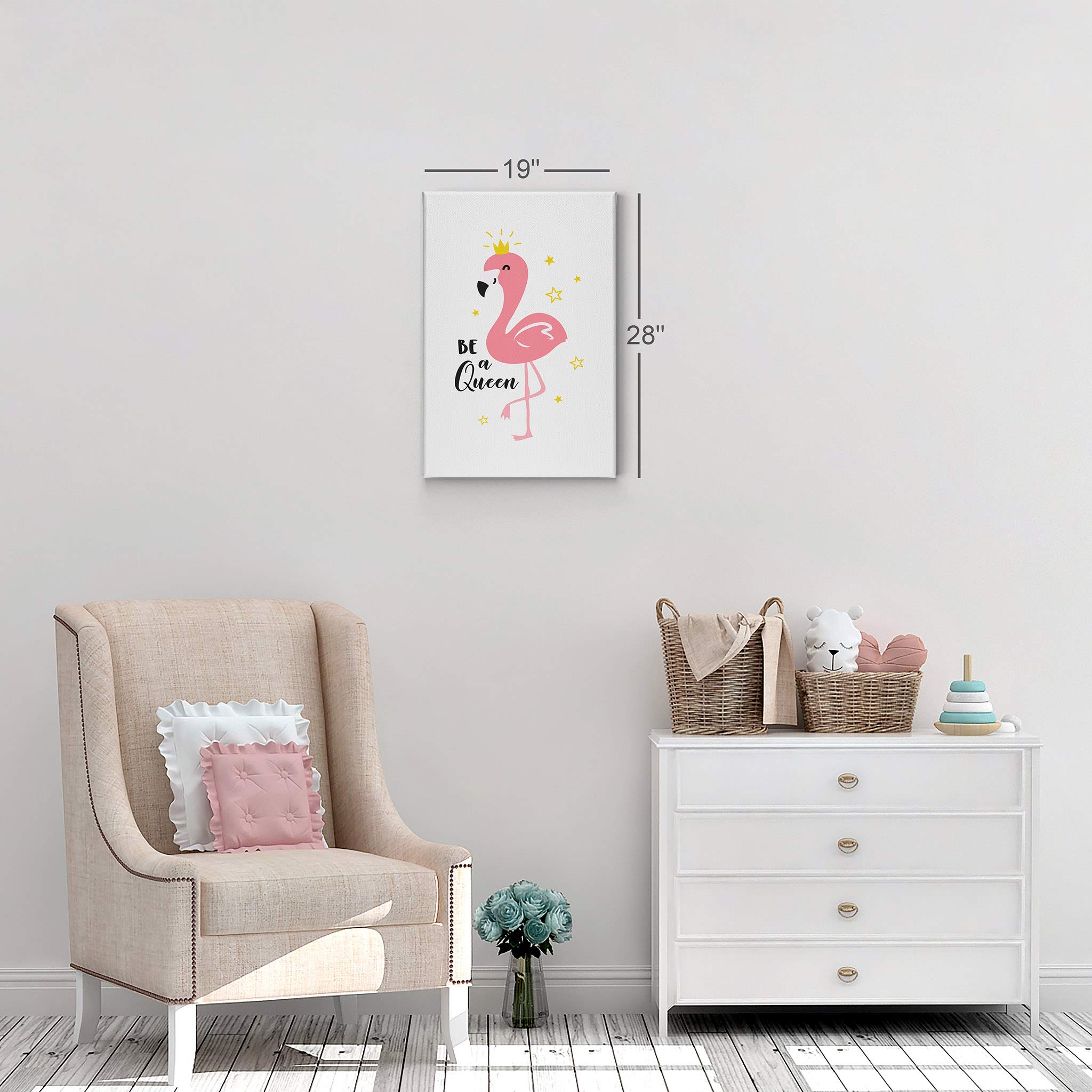 Be a Queen Quote Flamingo Wall Art - 17x11 Canvas Print for Kids Room, Nursery & Baby Room Decor | Ready to Hang Motivational Wall Decor | Made in USA | Perfect for Girls' Bedroom & Playroom