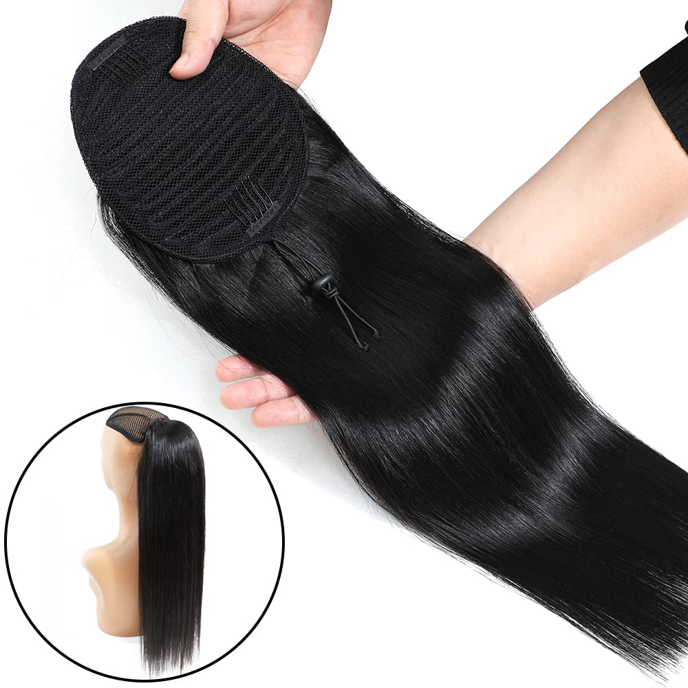 100% Unprocessed Brazilian Straight Human Hair Ponytail Extensions - 110g Natural Color (14 Inch, Straight) for Black Women | Drawstring Ponytail for Daily Wear, Parties & Special Occasions