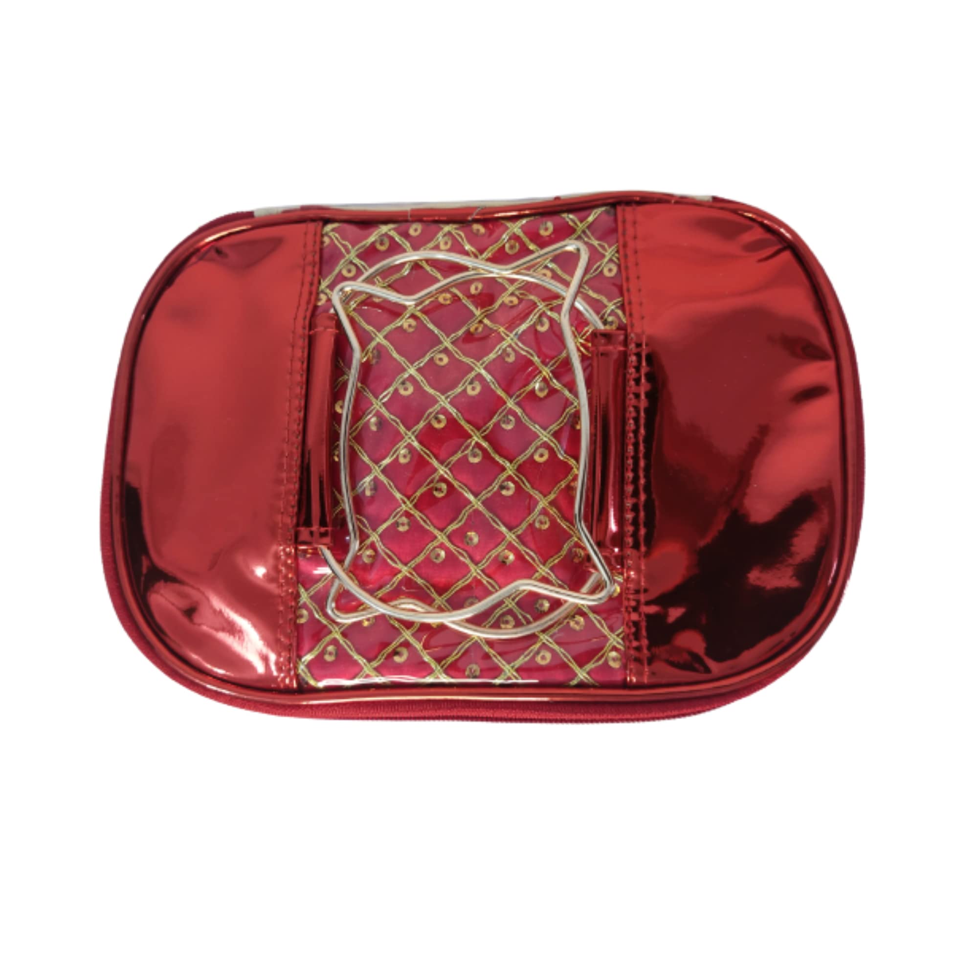 YELLOW SHINE MART Double Layer Makeup Bag - Travel Cosmetic Organizer & Toiletry Case in Red & Gold | Perfect for Vacation, Gym & Daily Essentials Storage