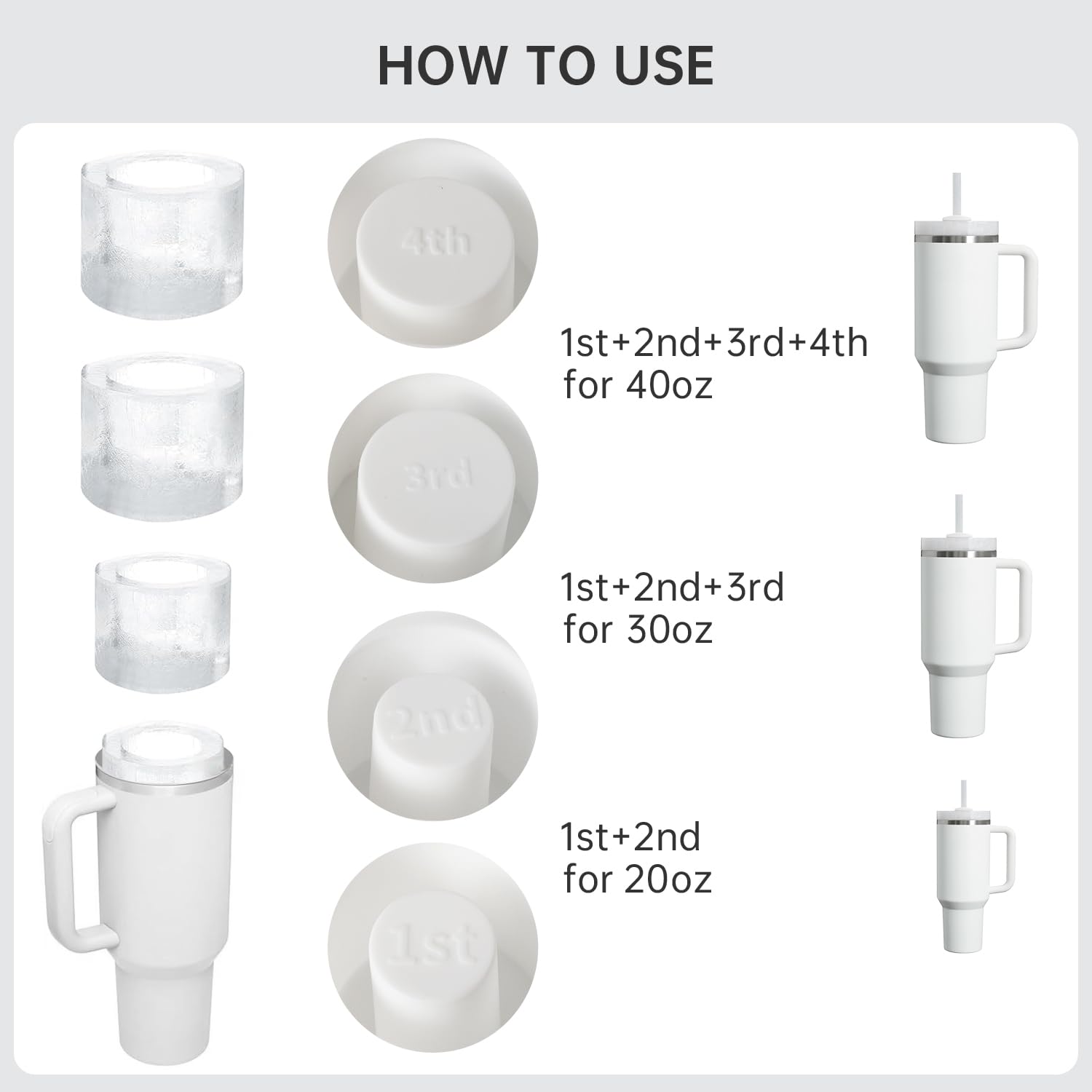 Stanley Cup Ice Mold - 4 Pack Silicone Hollow Cylinder Ice Cube Trays with Lid & Bin for 20oz 30oz 40oz Tumblers | Perfect for Freezer, Cocktails, Iced Coffee, Whiskey & Cold Drinks (White) - Party Essentials & Home Bar Accessories