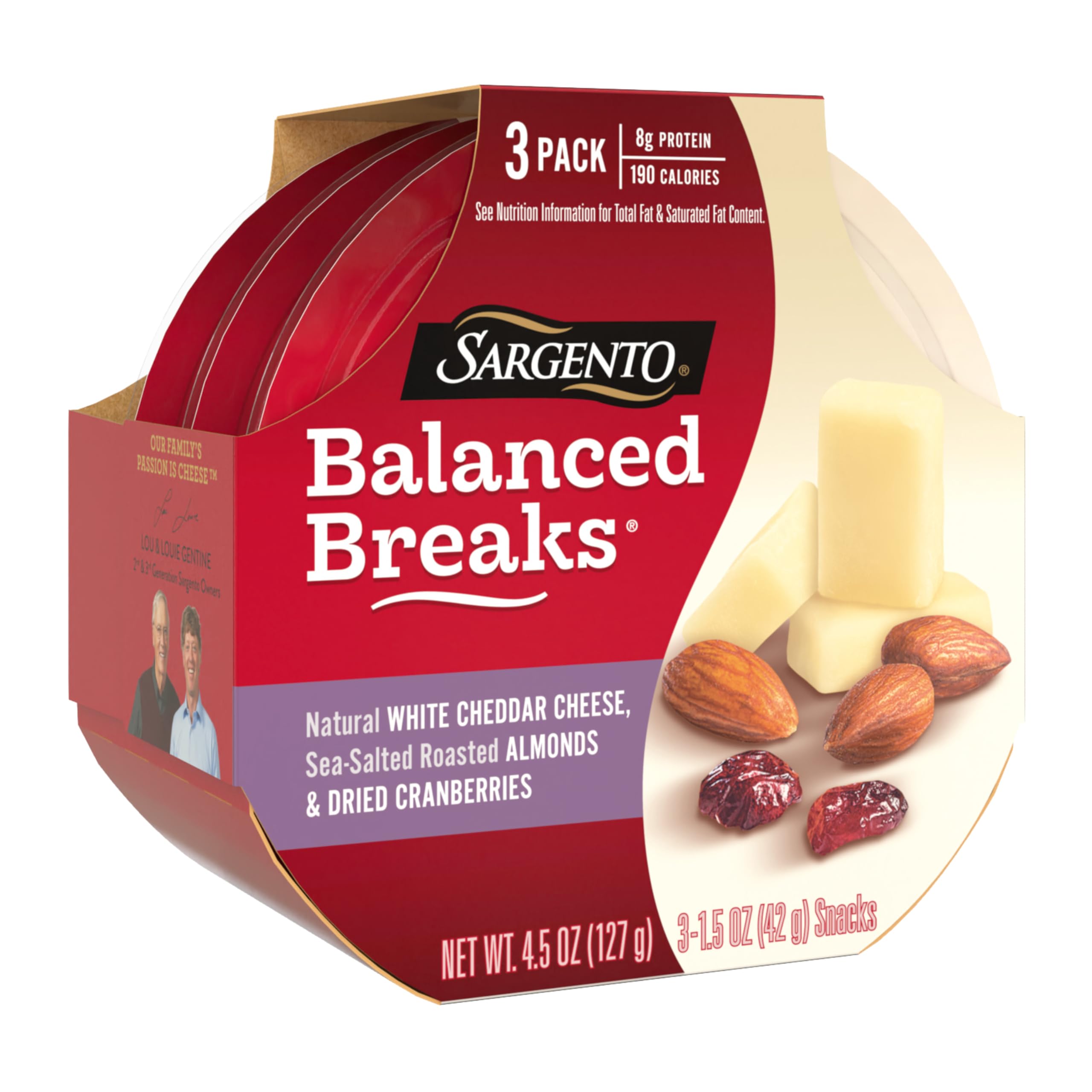 Sargento Balanced Breaks Snacks - Natural White Cheddar Cheese, Sea-Salted Roasted Almonds & Dried Cranberries (3-Pack) | Healthy On-The-Go Snack for Work, School & Travel