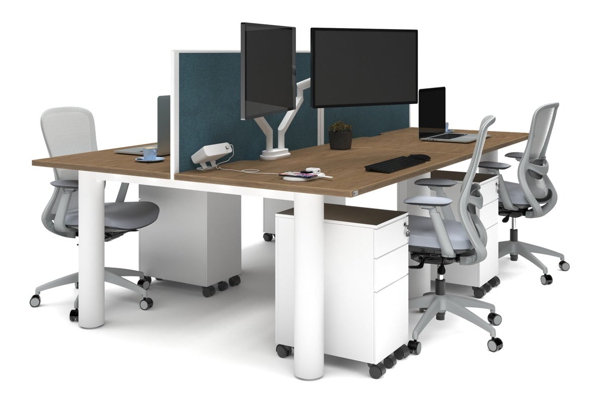 4-Person Office Workstation with Quadro Cylinder Legs - 1200L x 800W Desk with Cable Management Scallop for Modern Workspaces & Collaborative Office Environments