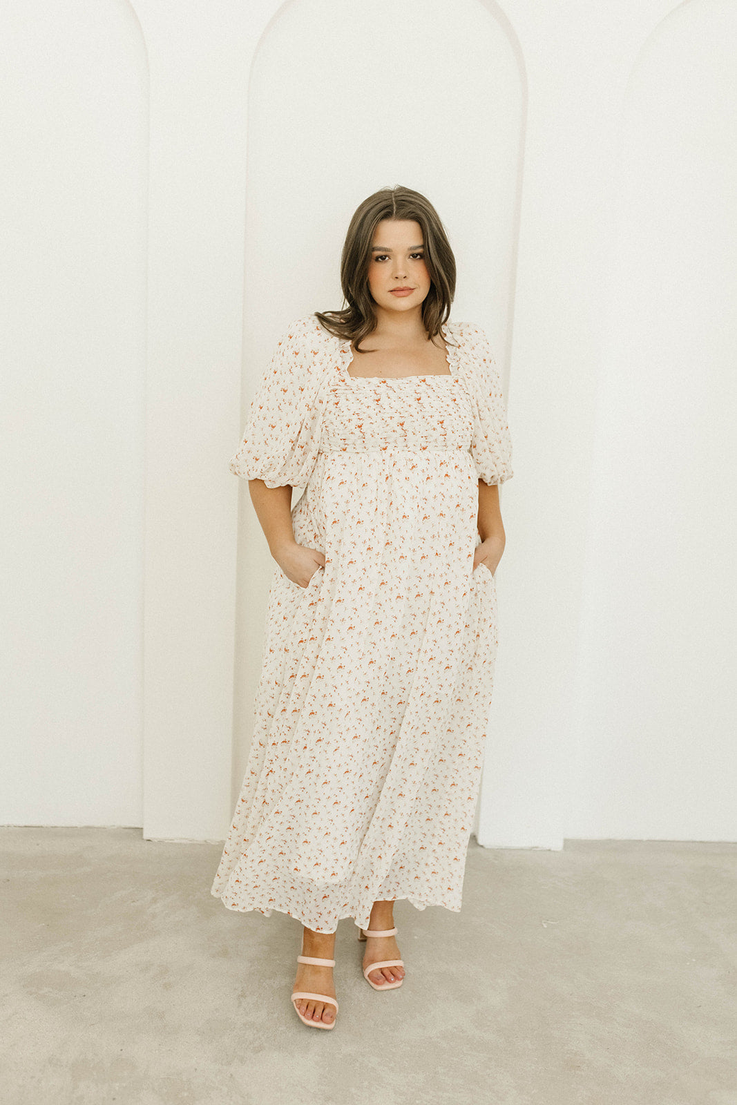 Melody Maxi Dress with Pleats & Bow Detail - Ivory Floral Print Maternity Dress | Bump Friendly & Inclusive Sizing (S-3XL) | Perfect for Weddings, Baby Showers & Summer Events