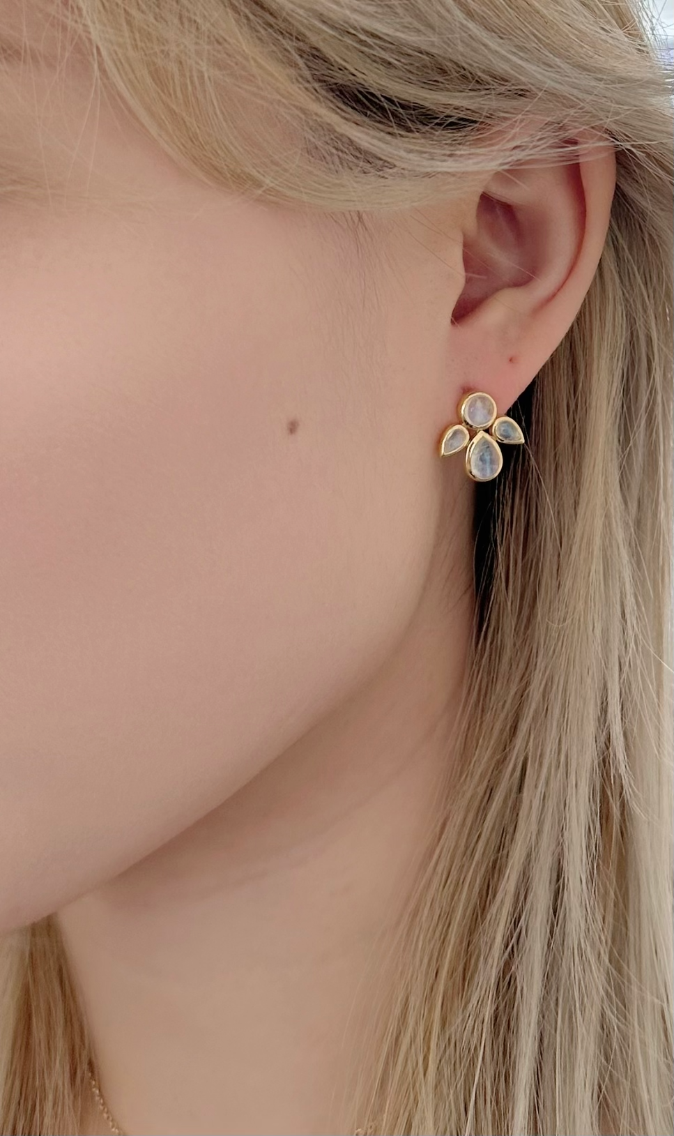 Amare Wear Mini Moonstone Angel Leaf Stud Earrings – Dainty Sterling Silver Studs for Women, Perfect for Everyday Wear & Gift Giving