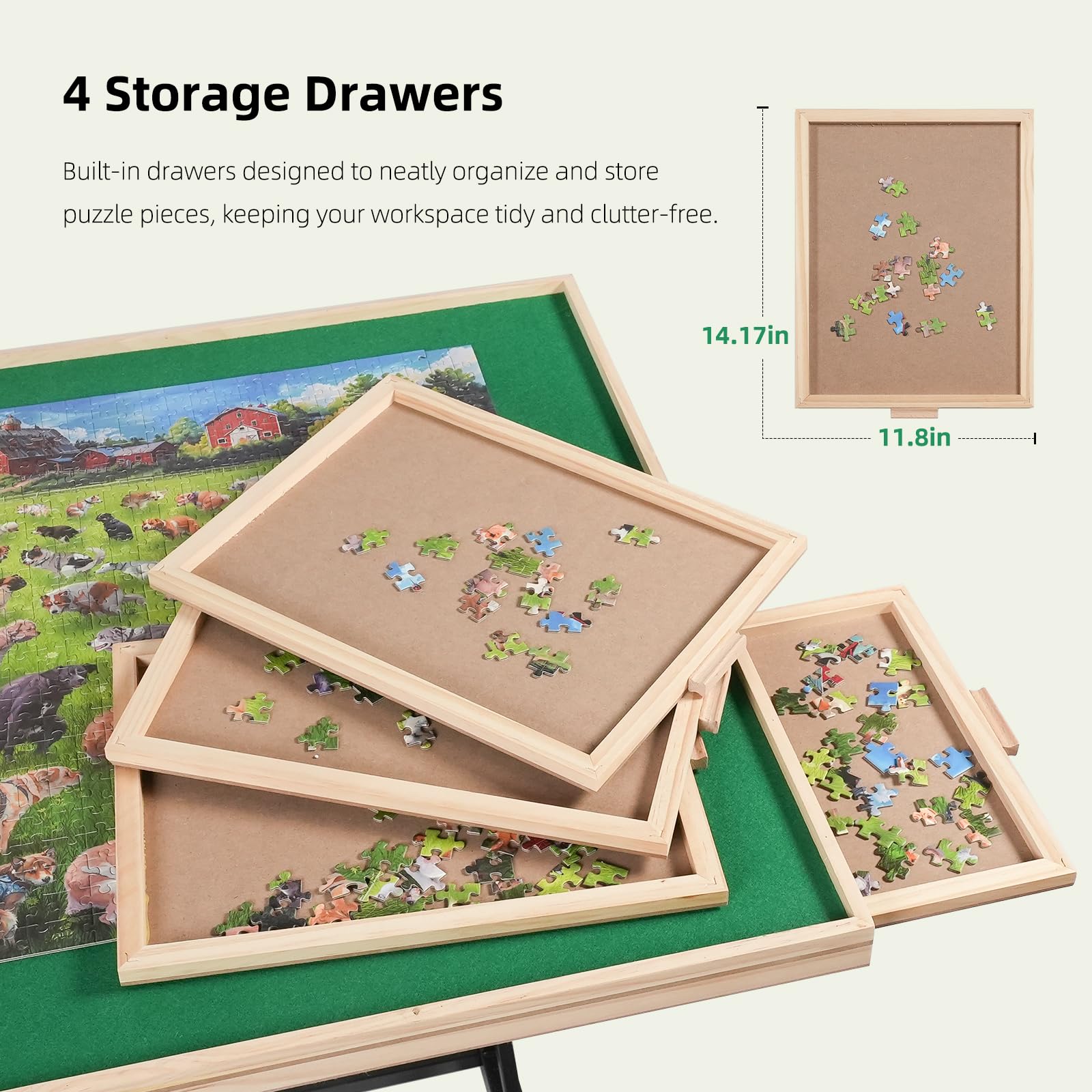 ALL4JIG Premium Wooden Jigsaw Puzzle Table with 4 Storage Drawers - Stable & Lightweight Design for 2000-Piece Puzzles - Perfect Gift for Adult Puzzle Enthusiasts - Great for Family Game Nights, Relaxation & Home Decor