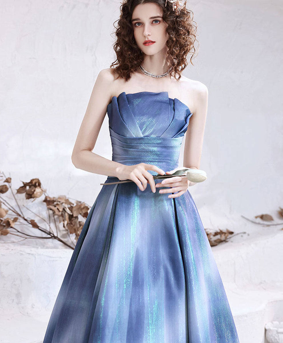 Elegant Blue Satin Long Prom Dress | A-Line Formal Evening Gown for Women | Perfect for Homecoming, Ball, and Special Occasions