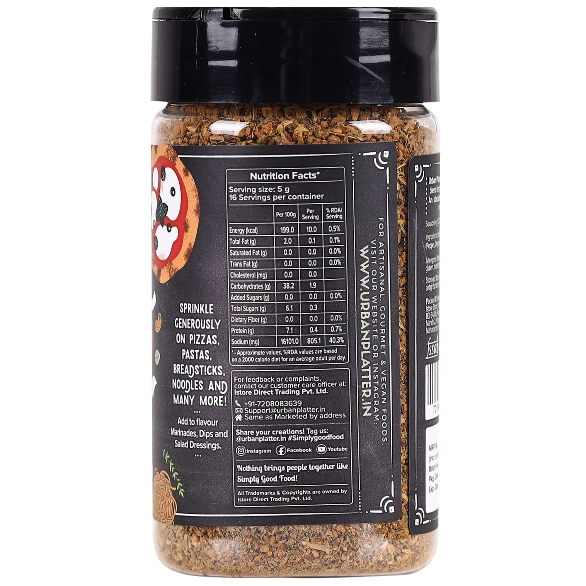 Urban Platter All-Natural Pizza & Pasta Seasoning Blend - 80g/2.82oz Glass Shaker Jar with Aromatic Herbs | Perfect for Homemade Italian Dishes, Garlic Bread & Salad Toppings