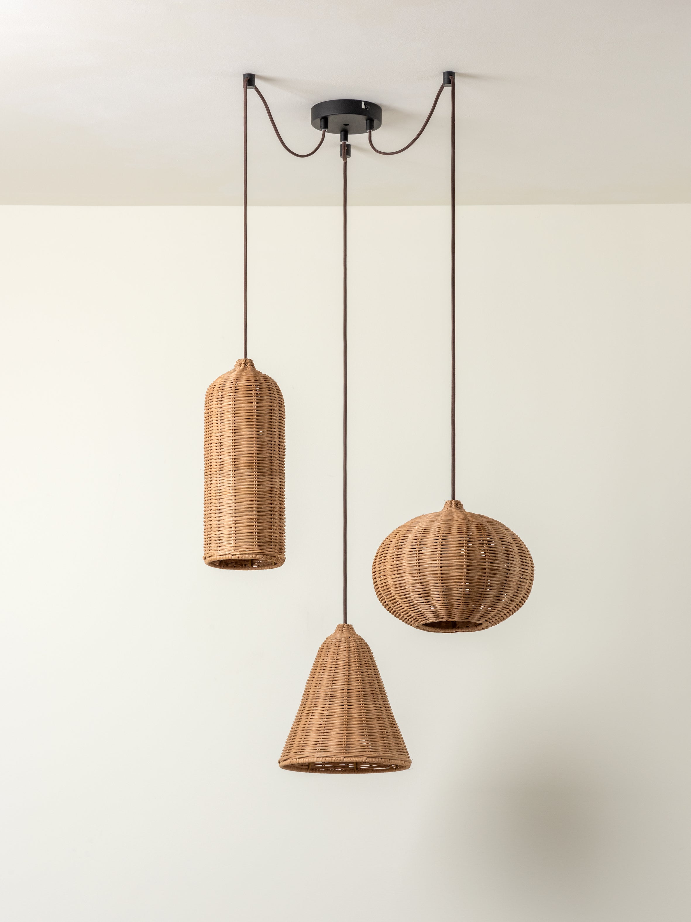 Aditi 3-Light Rattan Pendant Light Fixture - Natural Woven Chandelier for Dining Room, Kitchen Island, or Bedroom Lighting