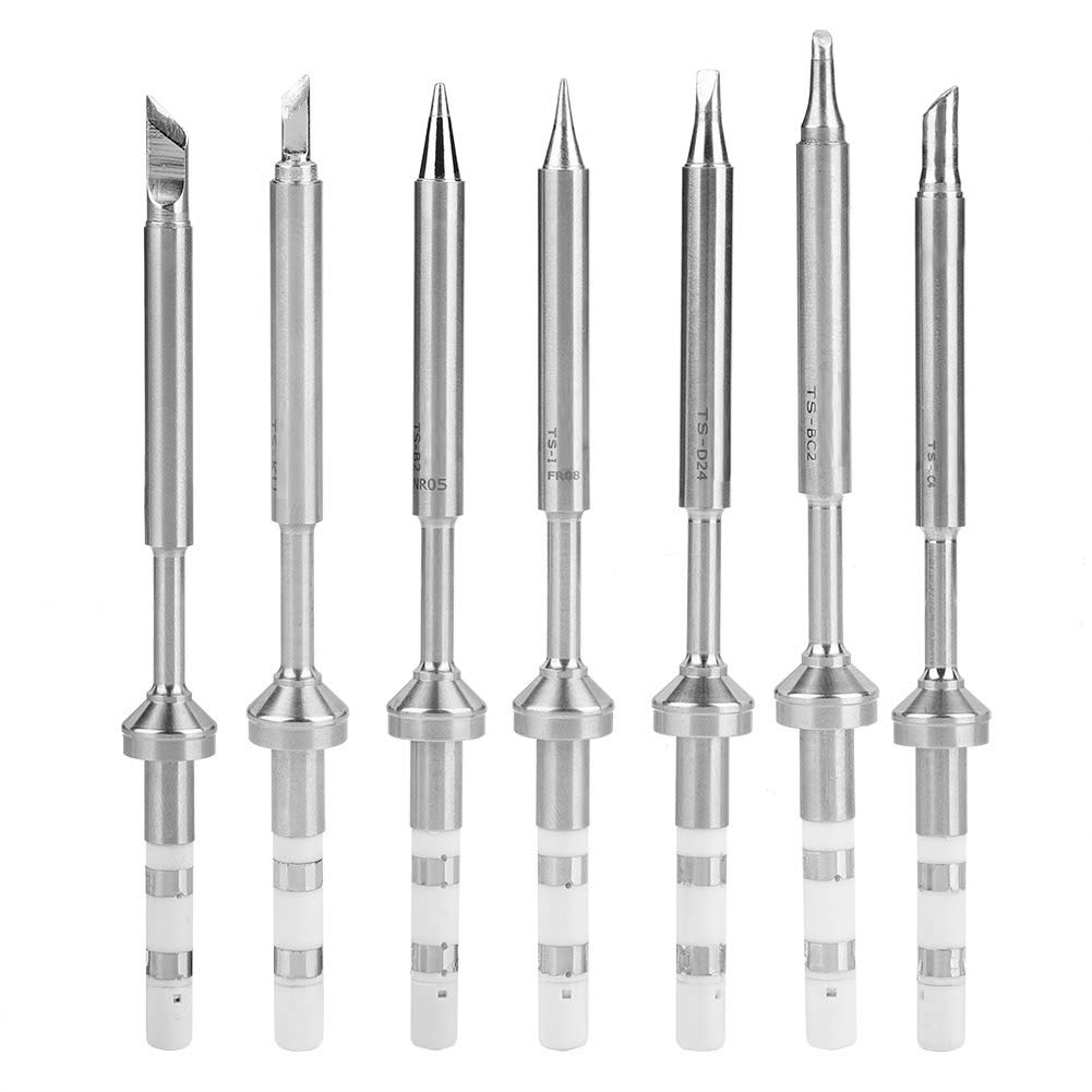 FTVOGUE 7pcs Stainless Steel Soldering Iron Tips Replacement for TS100 - High Performance Welding Heads & Heating Cores - Perfect for Electronics Repair, DIY Projects, and PCB Soldering