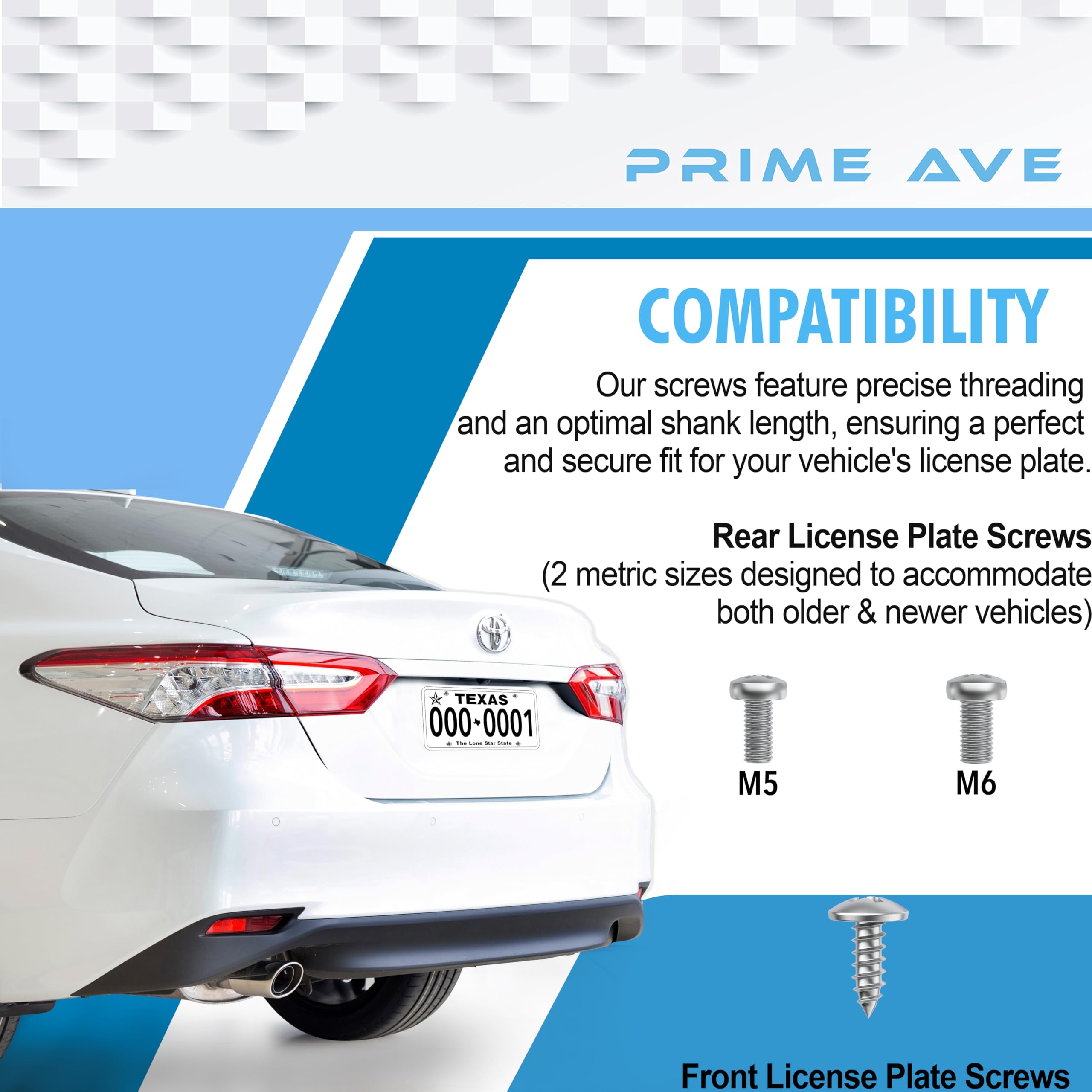 Premium Stainless Steel License Plate Screws Kit - Rust Proof Front & Rear Screws for License Plates, Frames, Covers - Compatible with Toyota, Lexus, Scion - Perfect for Car Registration & Vehicle Customization