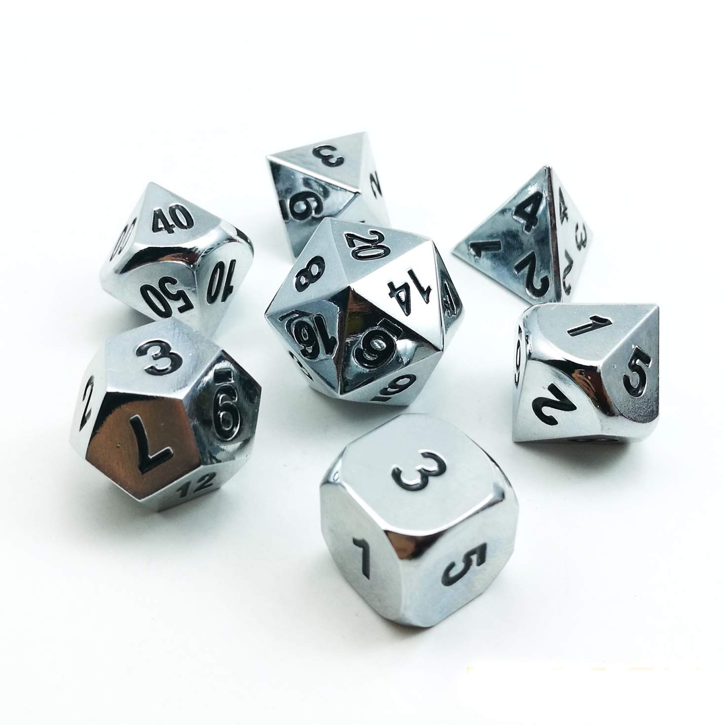 Bescon Super Shiny Gloss Silver Metal 7-Piece Polyhedral Dice Set - Chrome RPG Game Dice for Dungeons & Dragons, Pathfinder, and Tabletop Roleplaying Games