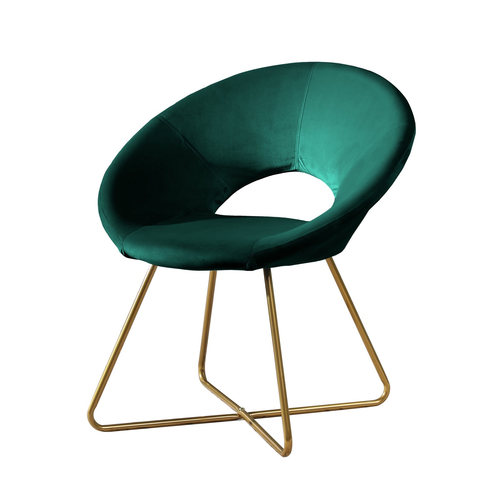Roundhill Furniture Slatina Silky Velvet Upholstered Accent Chair - Green Velvet with Gold Tone Metal Base - Modern Living Room, Bedroom, or Office Seating