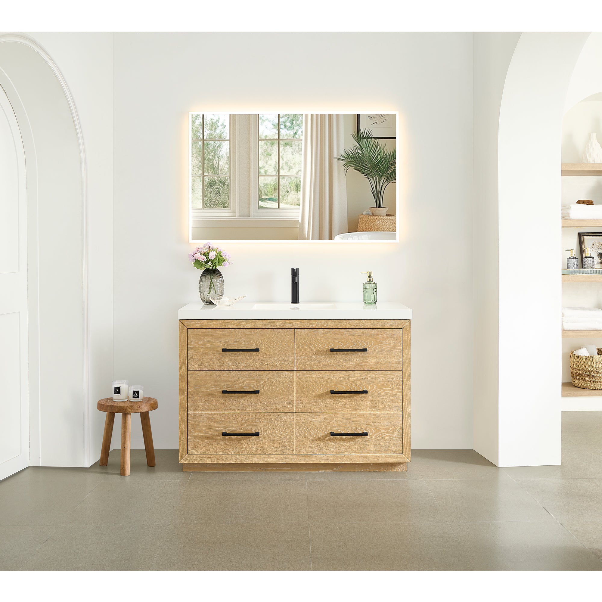 Sigrid White Oak Bathroom Vanity with White Drop-in Sink - Modern Farmhouse Style for Bathroom Remodel & Home Decor