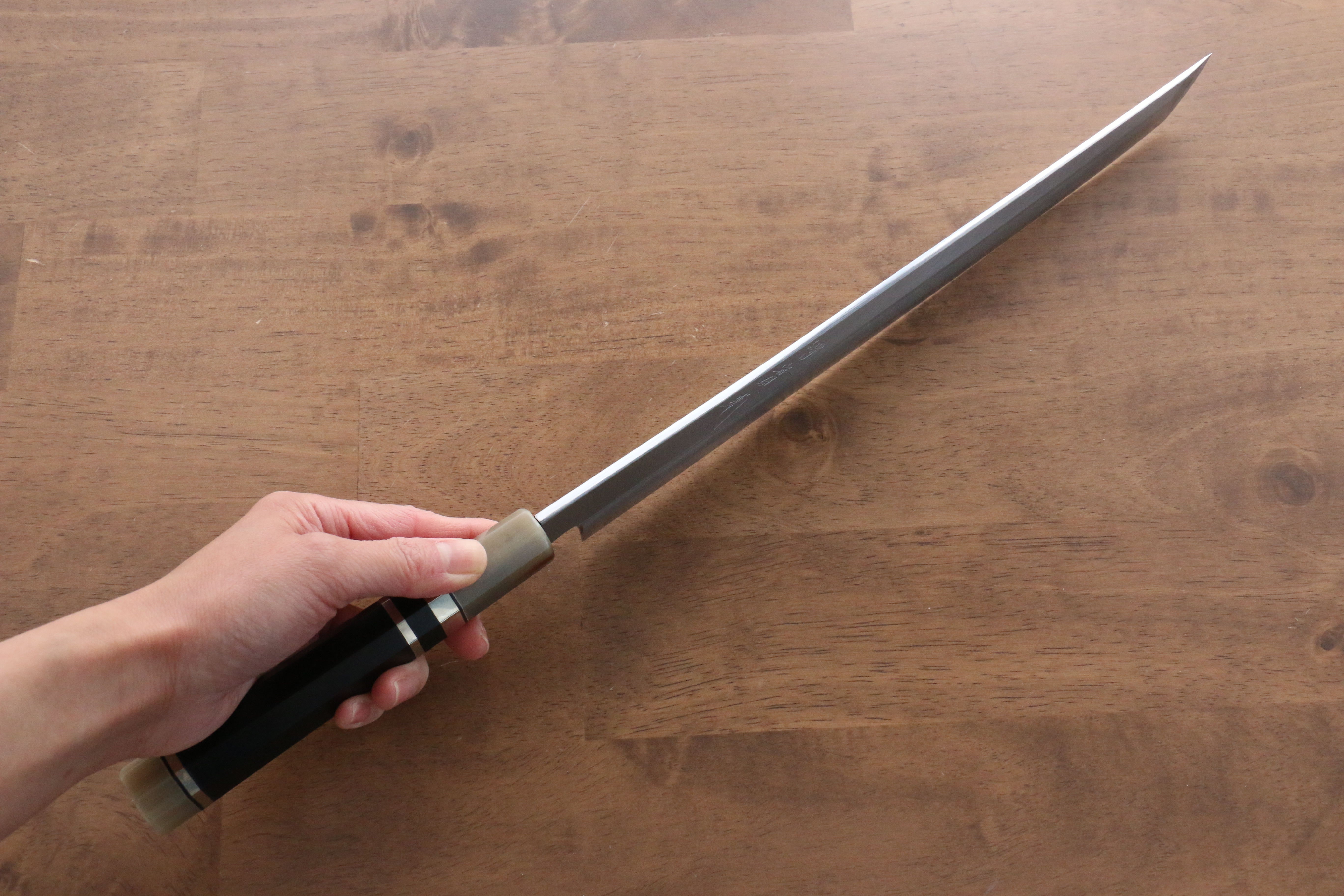 Premium Jikko Shiko White Steel Sakimaru Yanagiba 300mm Japanese Sushi Knife - Ebony Wood Handle with Double Ring Design - Perfect for Sushi Chefs & Professional Kitchen Use
