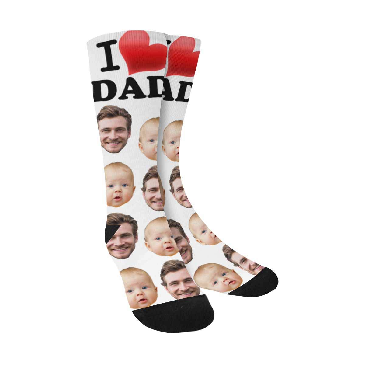Custom Photo Socks - Personalized Face Socks for Dad | I Love Dad Printed Crew Socks | Unique Father's Day Gift for Men | Perfect for Holidays, Birthdays & Special Occasions