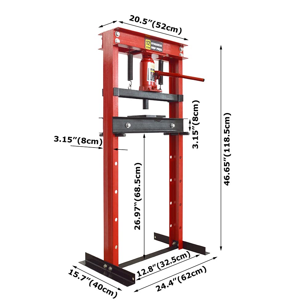 12 Ton Hydraulic Shop Press with A-Frame Design & Press Plates - Heavy Duty Benchtop Jack Lift for Auto Repair, Metalworking & DIY Projects