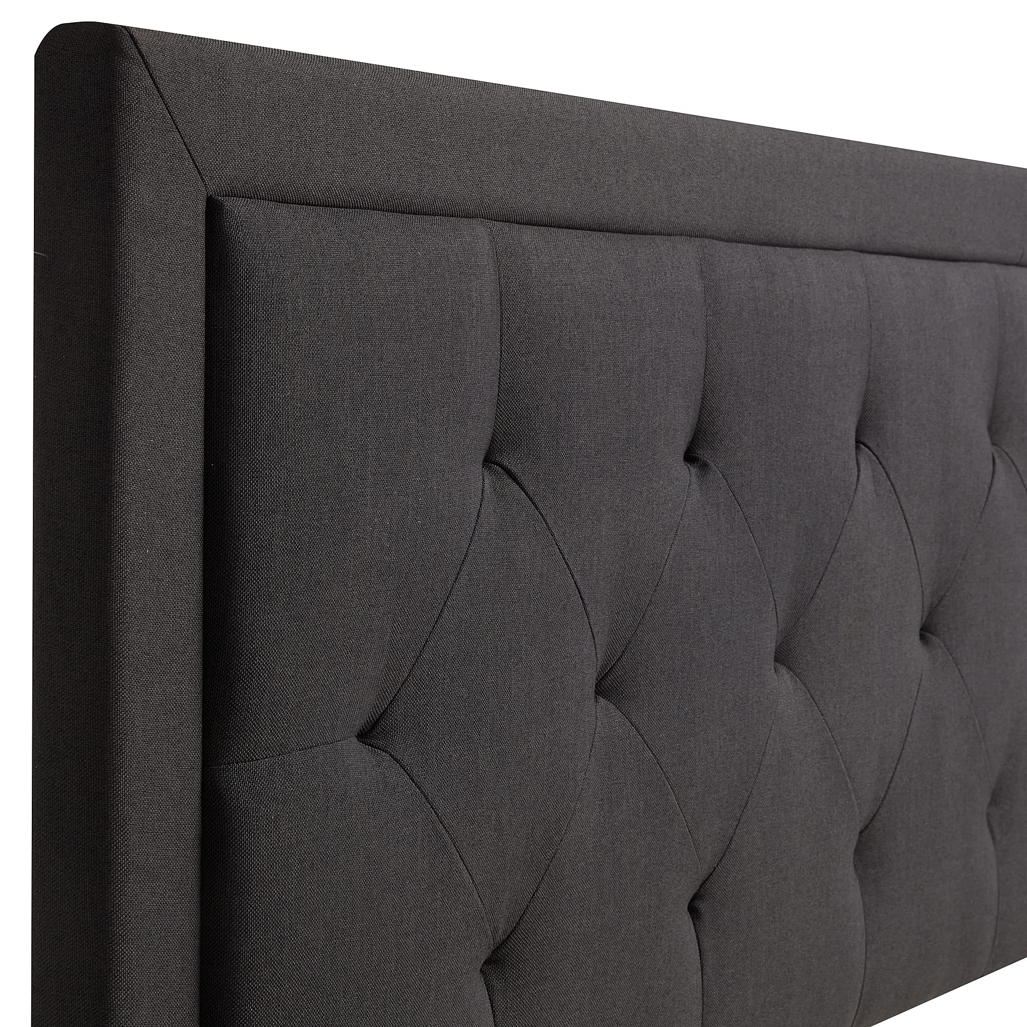LUCID Full Size Upholstered Platform Bed Frame with Headboard - No Box Spring Needed - Charcoal Grey - Modern Bedroom Furniture for Small Spaces & Guest Rooms