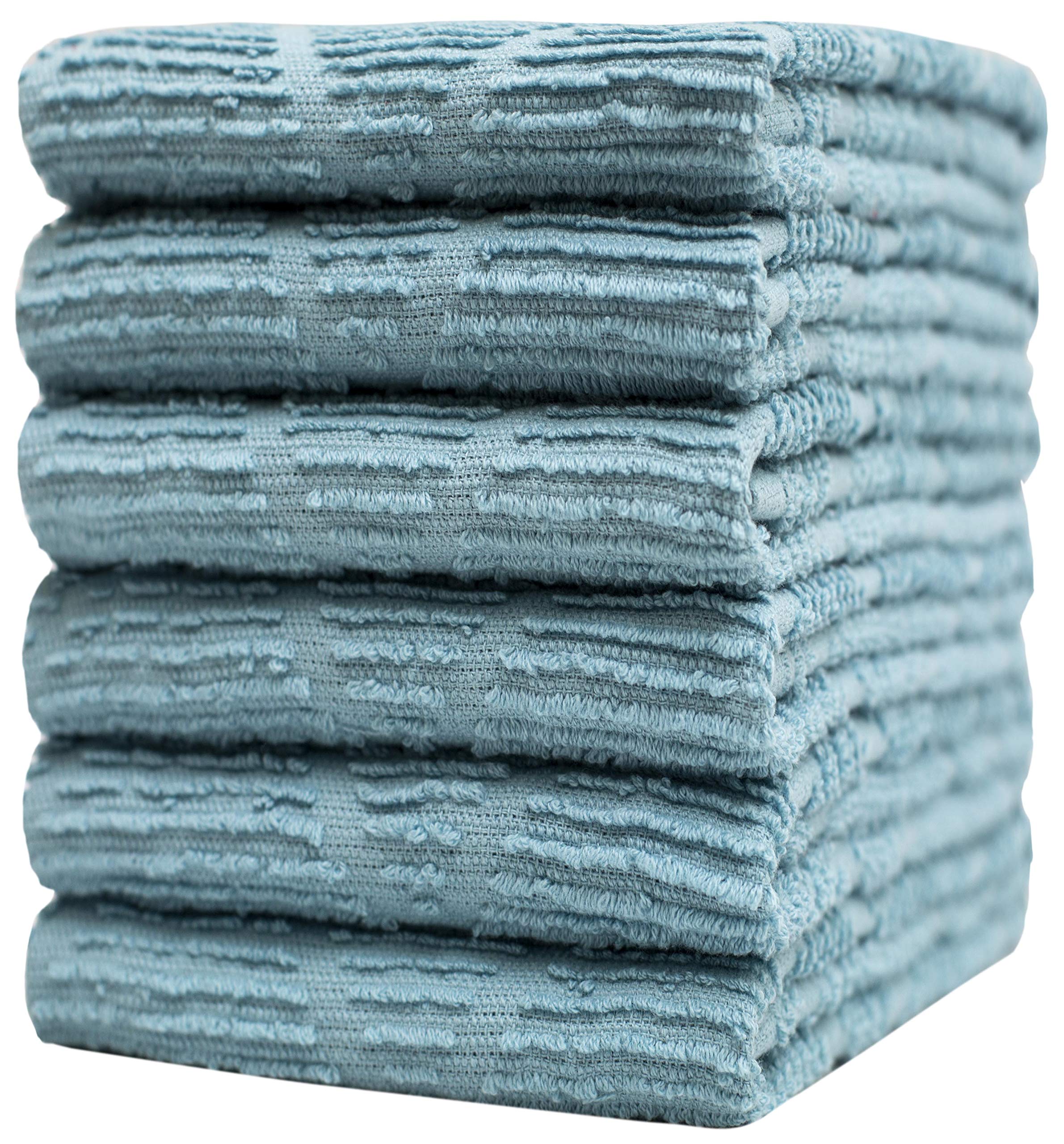 Premium Cotton Kitchen Towels Set (16”x28”, 6 Pack) - Super Absorbent Tea Towels with Ribbed Diamond & Half Designs - High GSM for Quick Drying - Perfect for Dish Drying, Hand Wiping & Counter Cleaning (Aqua Blue)