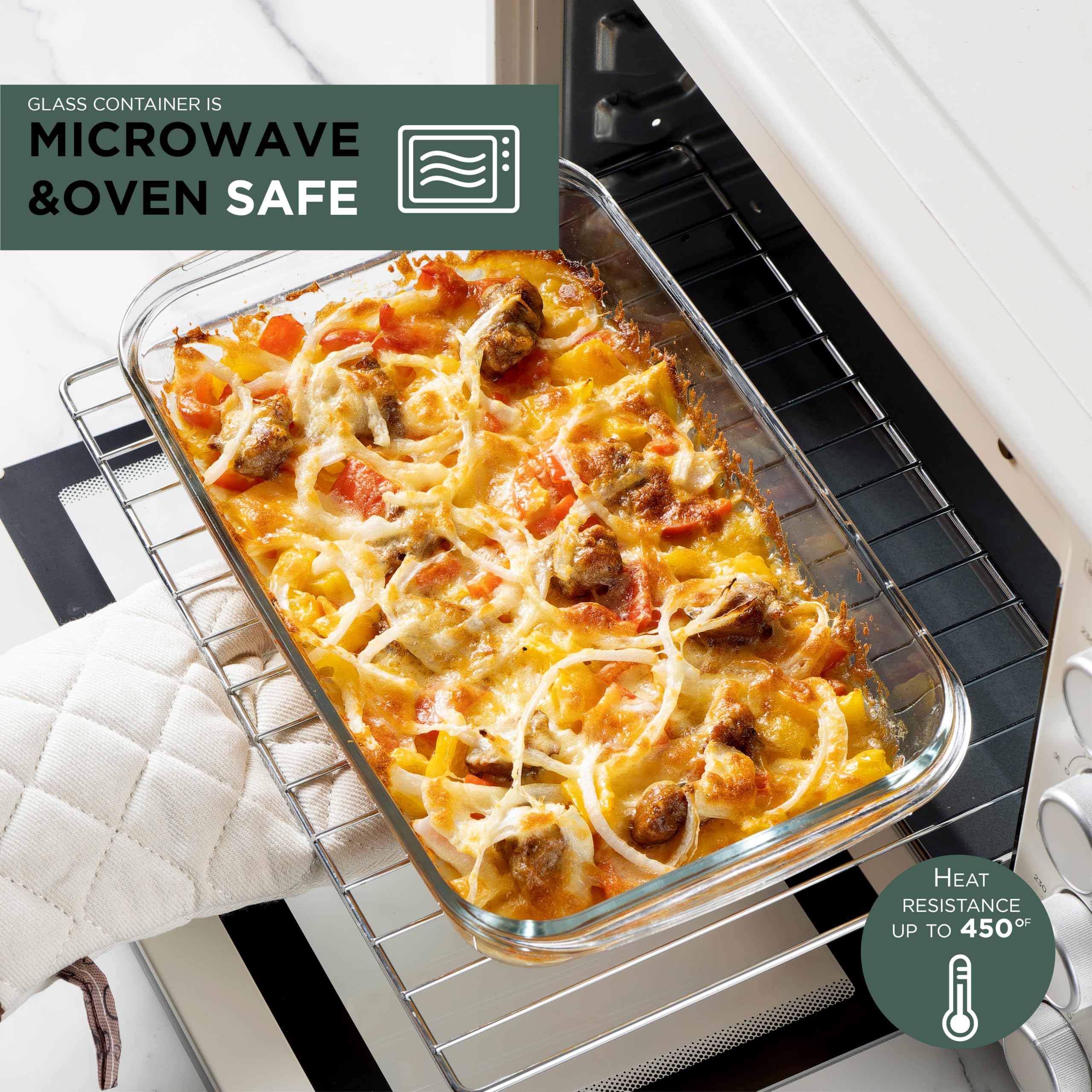 8-Piece Colorful Glass Baking Dish Set with Lids - Oven, Freezer & Microwave Safe Deep Casserole Dishes & Food Storage Containers - Perfect for Meal Prep, Leftovers & Holiday Cooking (Sage Green)