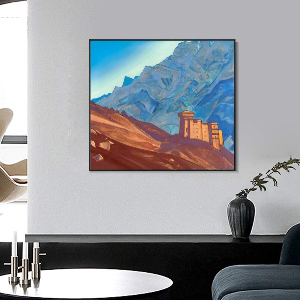 INVIN ART Framed Canvas Giclee Print - Gundla, 1931 by Nicholas Roerich - Wall Art for Living Room & Home Office Decor - Black Slim Frame 32x32 Inches - Perfect for Modern Interior Design & Gift Giving