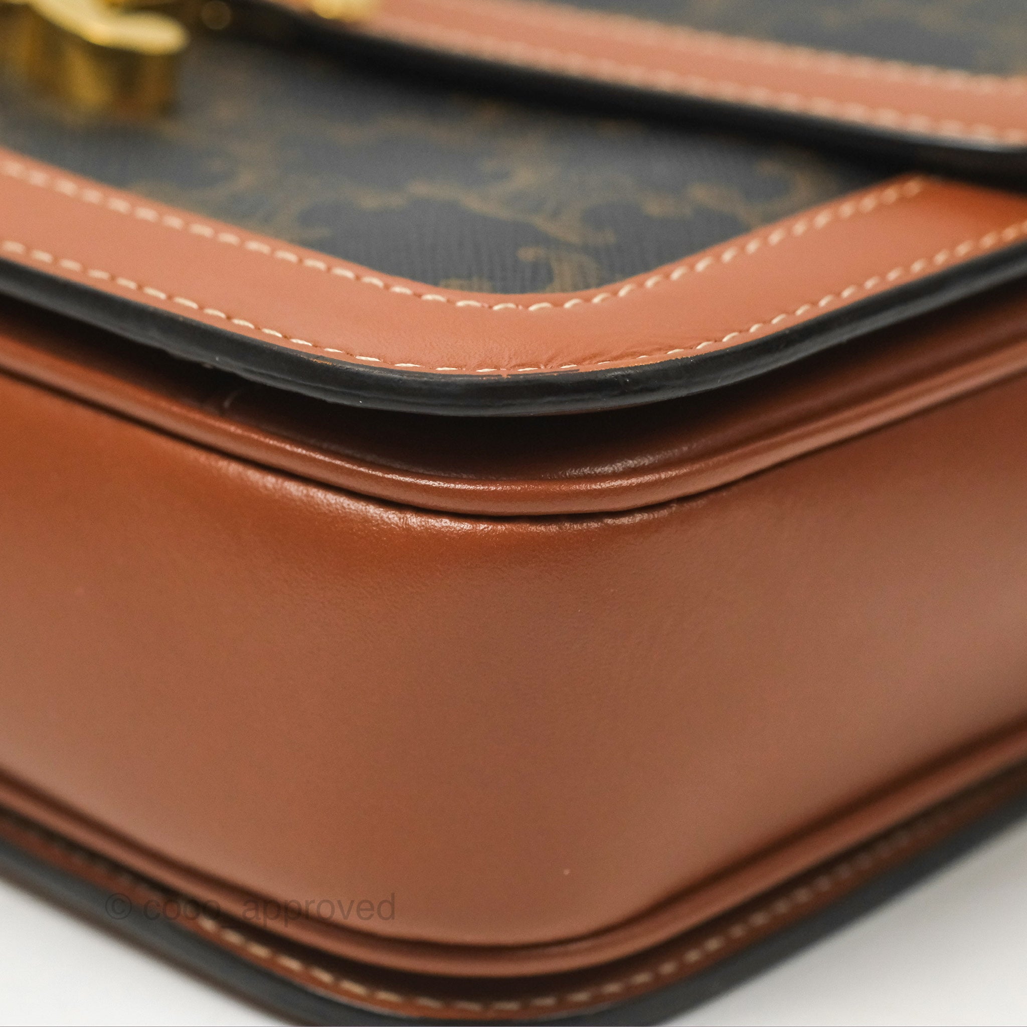 Celine Medium Triomphe Bag in Triomphe Canvas & Tan Calfskin Leather - Luxury Crossbody Purse for Women, Perfect for Work, Travel & Evening Events