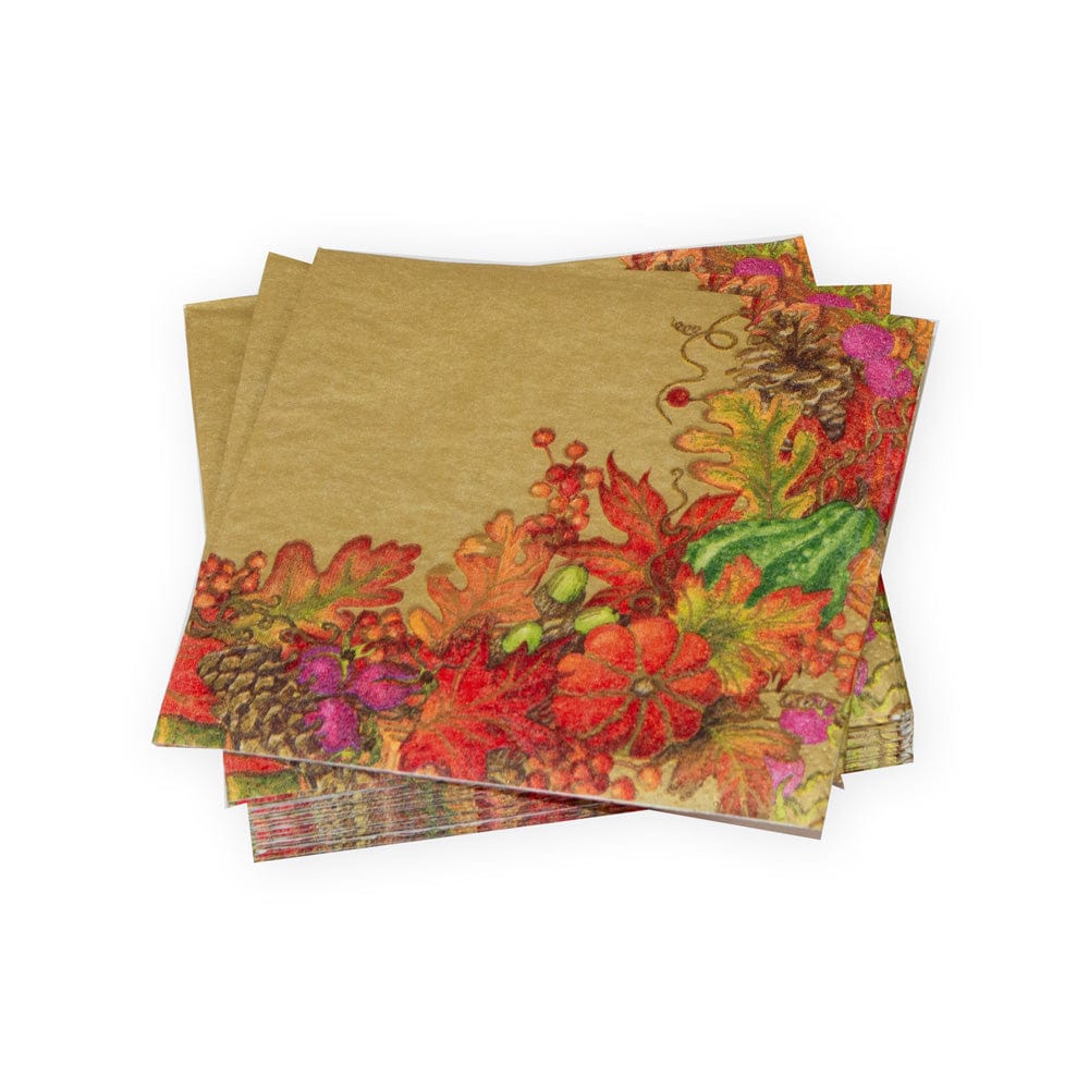 Elegant Gold Cocktail Napkins for Parties - Harvest Garland Design - Perfect for Weddings, Brunches & Holiday Gatherings