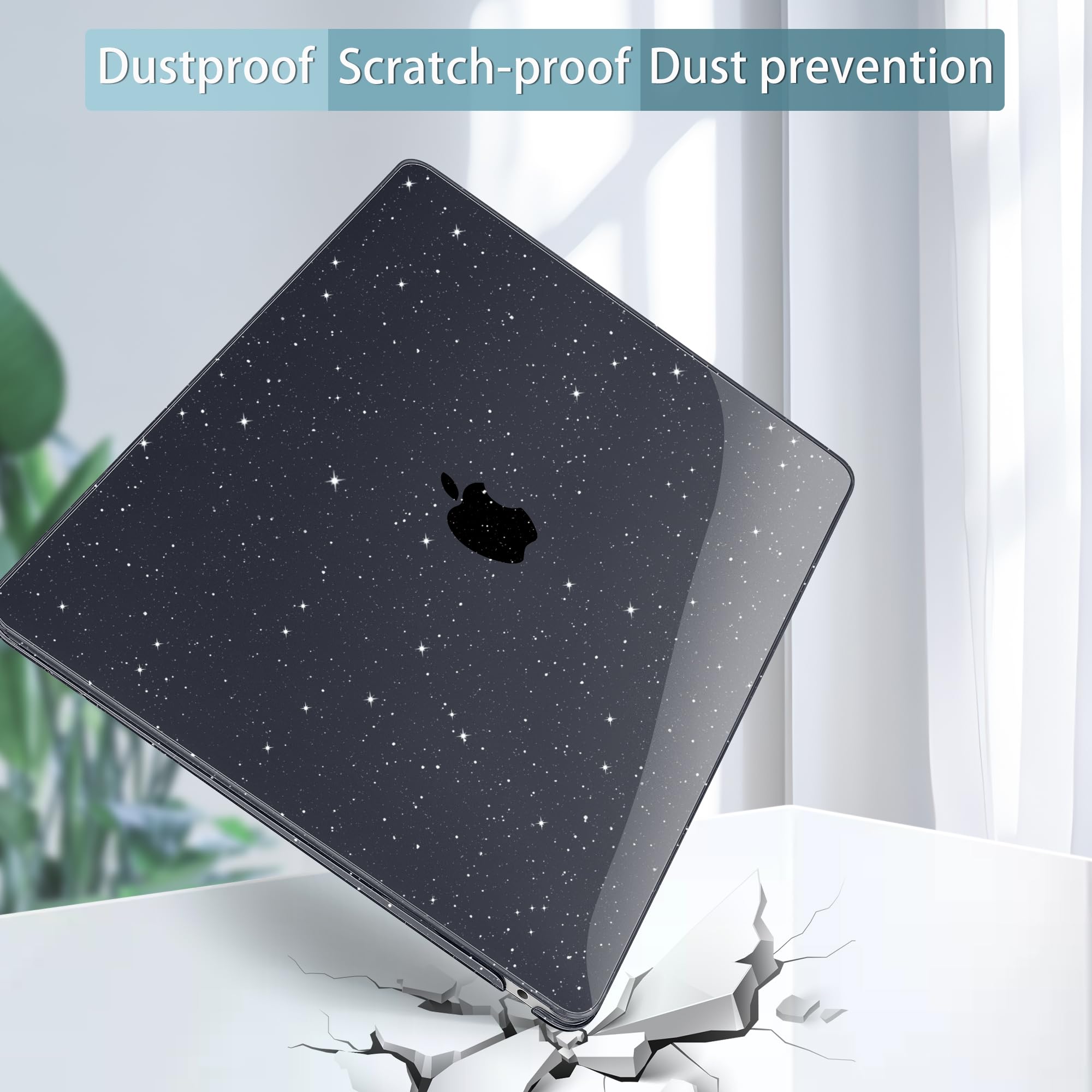 May Chen Hard Plastic Protective Case for MacBook Air 13 Inch (2021/2020/2019/2018 Models M1 A2337 A2179 A1932) - Glitter Black Keyboard Cover Compatible with Retina Display | Perfect for Work, Travel & School Protection