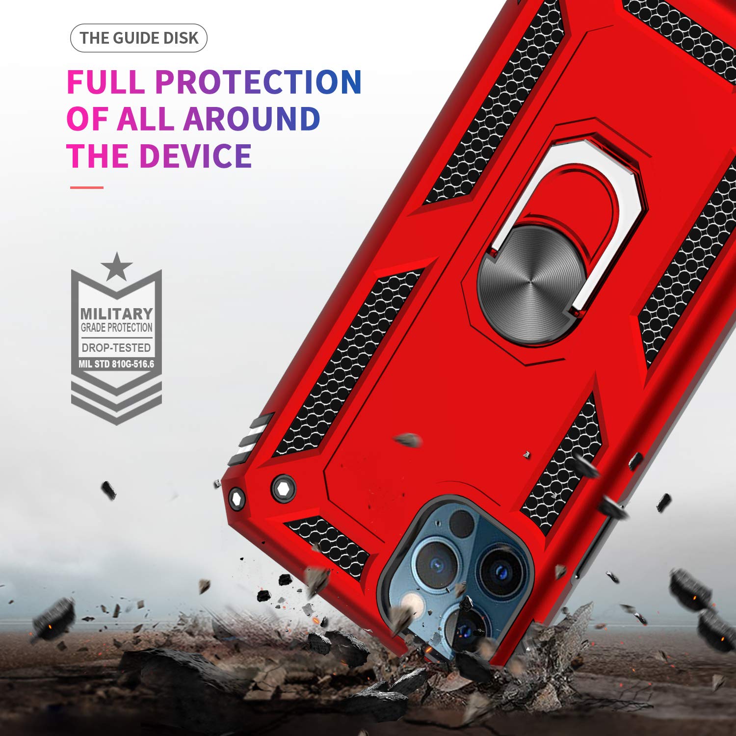 LeYi iPhone 12 Pro Max Case with [2 Pack] Tempered Glass Screen Protector & Camera Lens Cover - Military-Grade Shockproof Phone Cover with Kickstand for Men & Women (Red) - Perfect for Outdoor Activities, Travel & Daily Protection