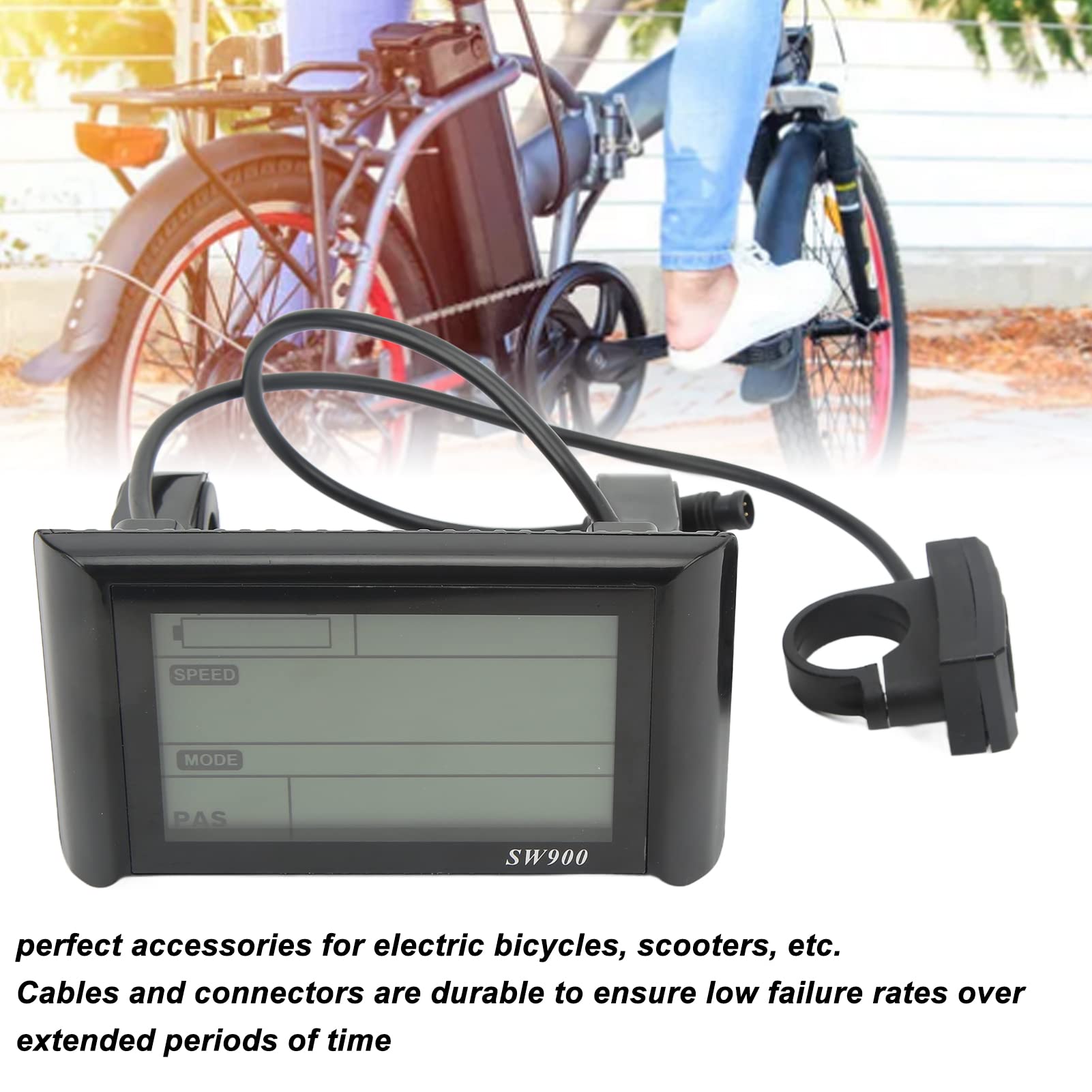 SW900 24V-60V Electric Bike LCD Display with Waterproof Connector - ABS 6Pin Backlit Meter for E-Bike Speed, Battery & Mileage Tracking - Perfect for Commuting, Mountain Biking & Urban Riding