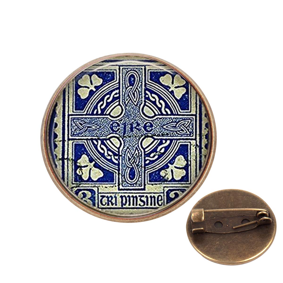 Vintage Ireland Stamp Pinback Buttons - Collectible Badges & Lapel Pins for Jackets, T-Shirts, Bags & Hats - Irish Memento Brooch Clip Accessories for St. Patrick's Day & Irish Pride Events