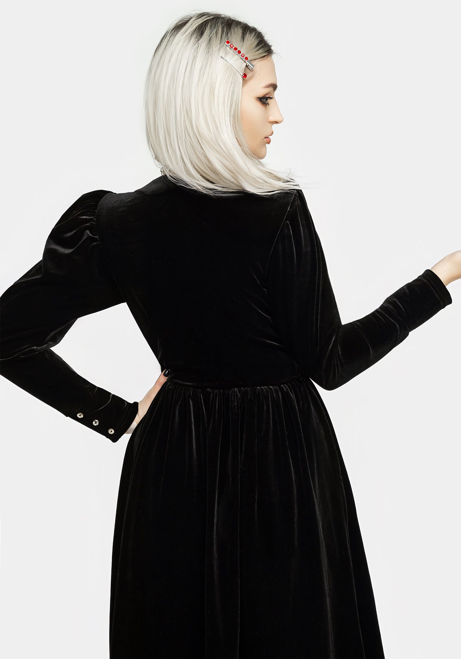 Elegant Velour Mutton Sleeve Midi Dress for Women - Vintage-Inspired Fall & Winter Party Dress - Perfect for Holiday Gatherings, Cocktail Parties, and Special Occasions