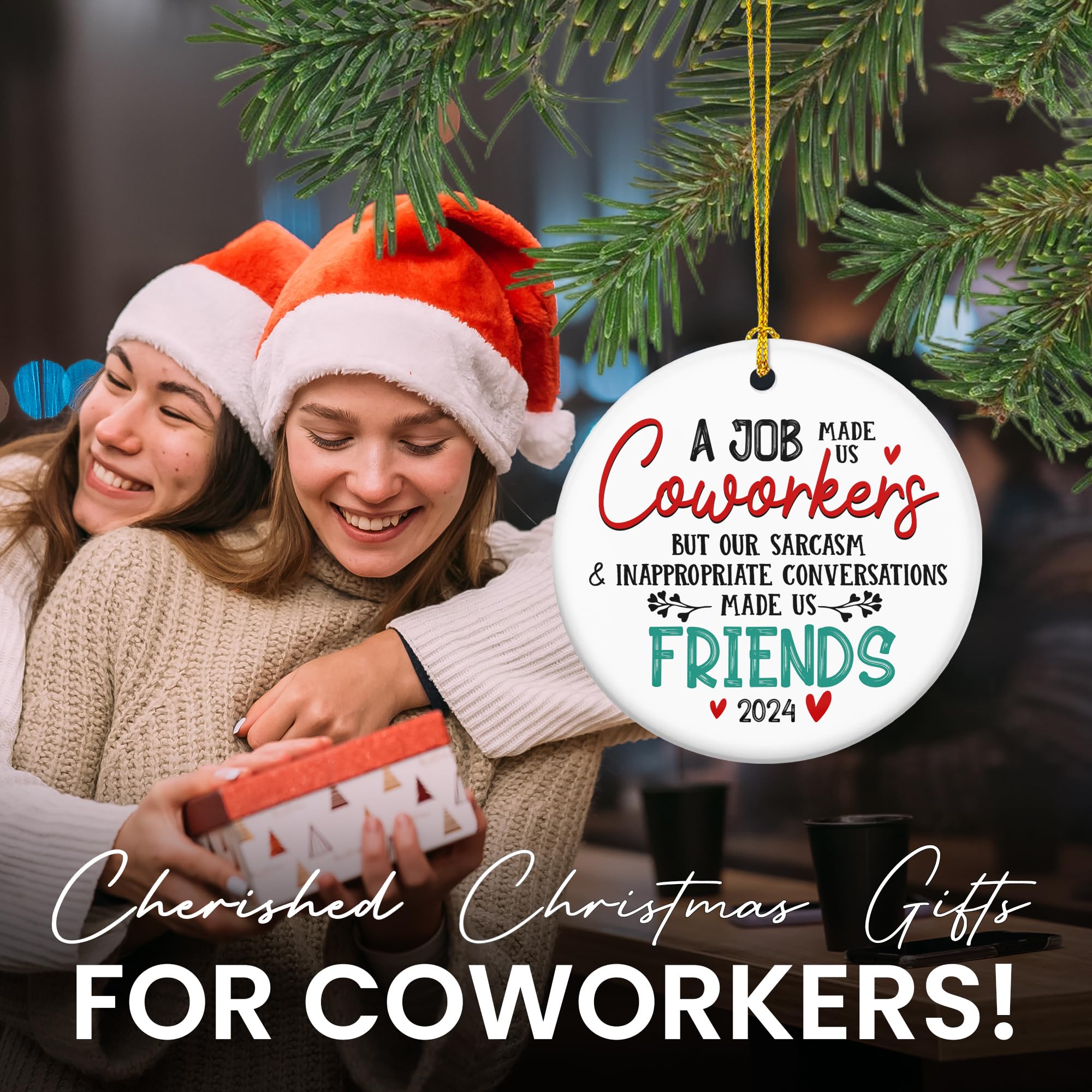 Best Coworker Gifts for Women - 2024 Christmas Ornaments & Birthday Presents for Friends - Ceramic Holiday Decorations for Office, Friendship & Appreciation - Perfect for Christmas Trees, Office Parties & Gift Exchanges