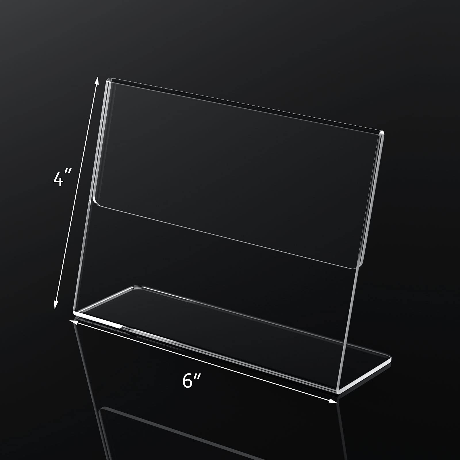 NIUBEE 6x4 Inch Clear Acrylic Sign Holder - Slanted Back Tabletop Display Stand for Menus, Prices & Promotions (6 Pack) - Perfect for Restaurants, Retail Stores & Office Reception Areas