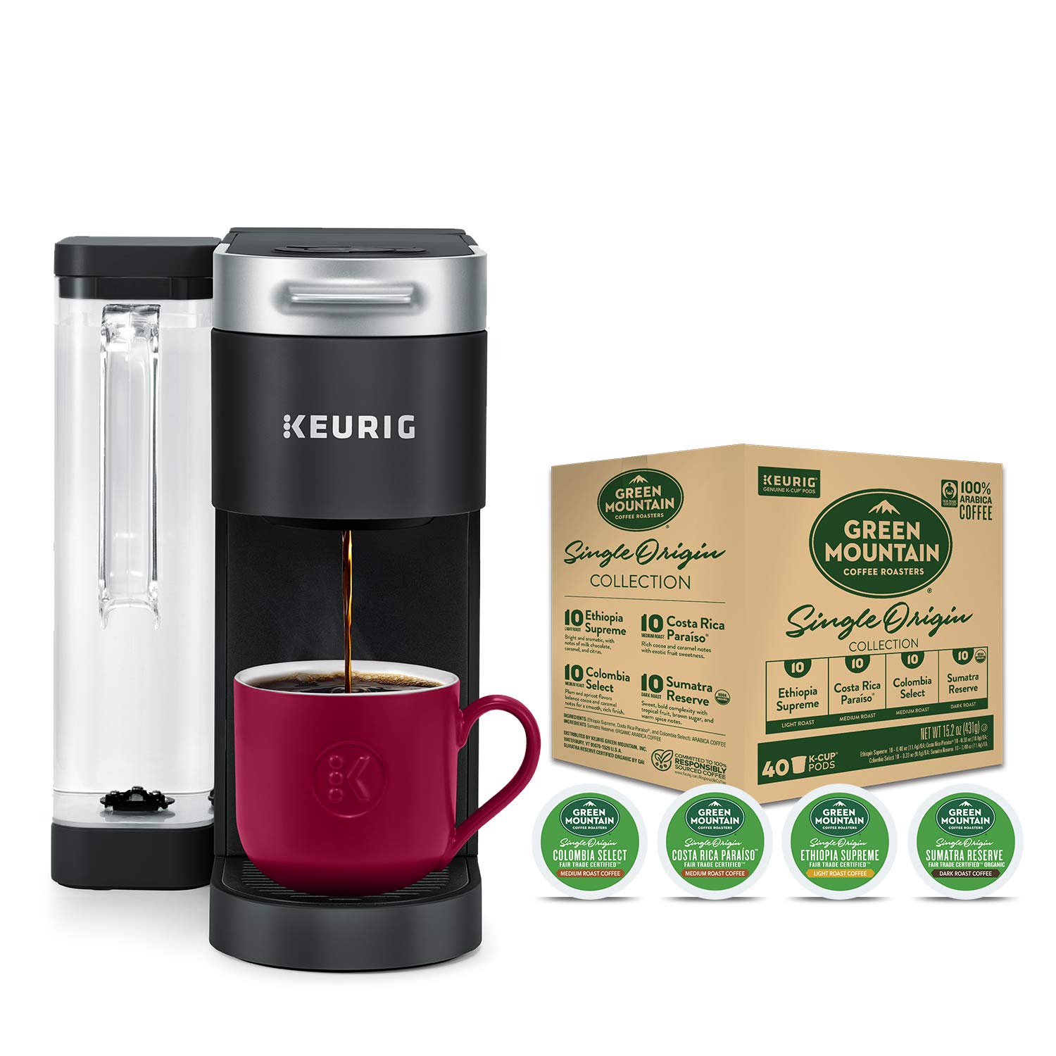 Keurig K-Supreme Single-Serve Coffee Maker with Green Mountain Coffee Roasters Variety Pack (40 Pods) - Perfect for Home, Office & Breakfast Brewing