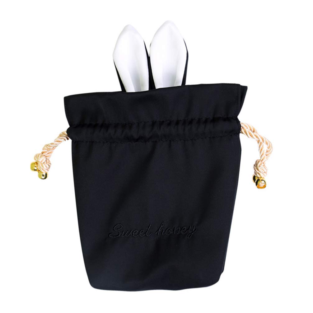TOYANDONA Satin Drawstring Bag with Bunny Ears - Easter Party Favor Pouch for Candy, Gifts & Travel Storage - Portable Black Gift Bags for Easter Celebrations, Birthday Parties & Baby Showers