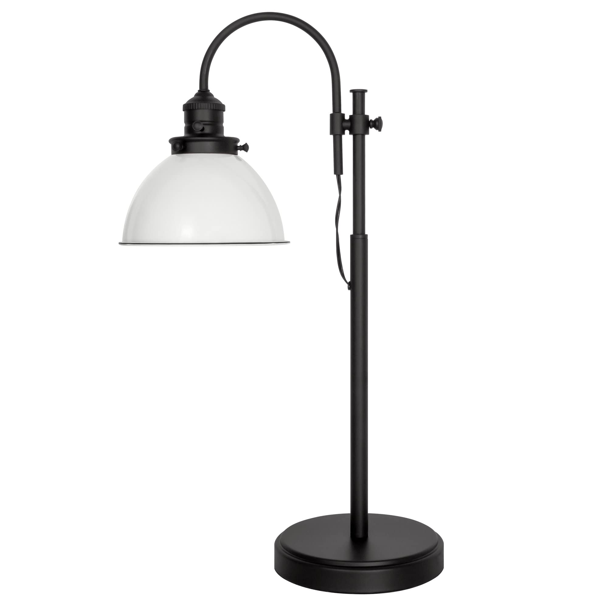 Savannah Farmhouse Adjustable Table Desk Lamp - Matte Black with White Metal Shade & Black Trim | Perfect for Home Office, Study Room & Reading Nook Lighting