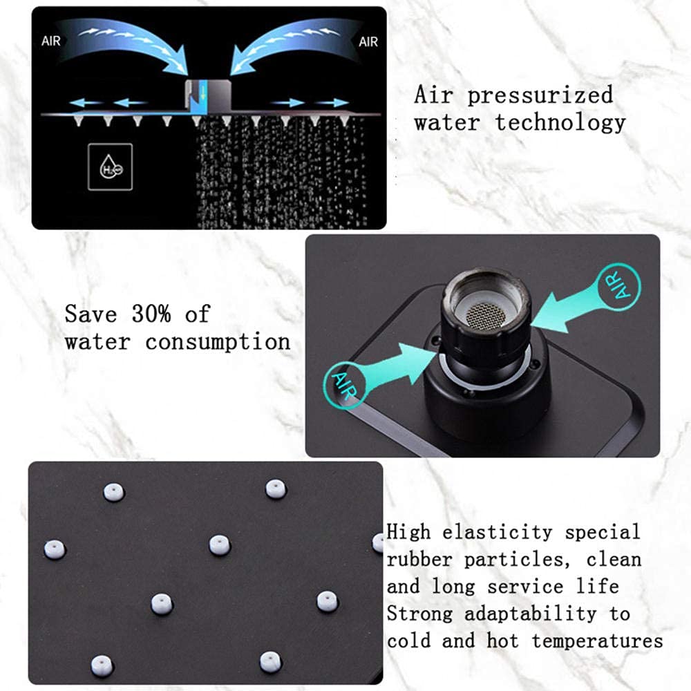 Black Thermostatic Shower Mixer Set with LED Screen Display & 10X30 cm Rain Shower Head - Chrome Bathroom Shower System with Sprayer & Shelf - Perfect for Modern Home Spa Experience