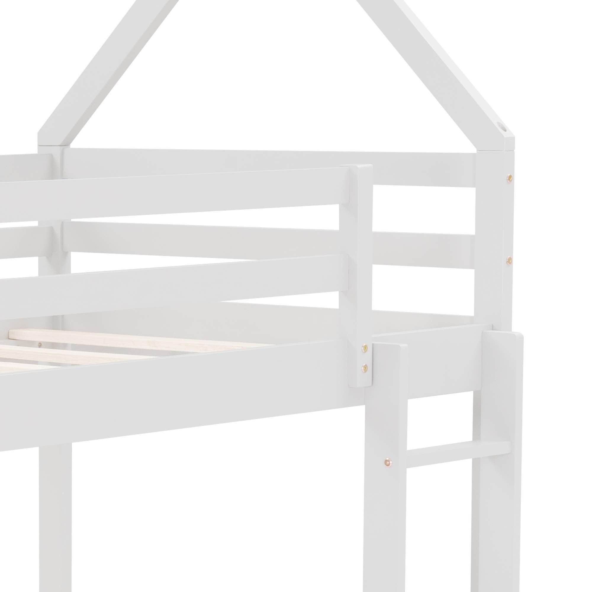 Harper & Bright Designs Twin Over Twin Low Bunk Bed - Solid Wood House Frame with Ladder & Safety Rails for Kids, Teens, Boys & Girls (White) | Space-Saving Bedroom Solution for Small Rooms, Shared Kids Rooms & Sleepovers
