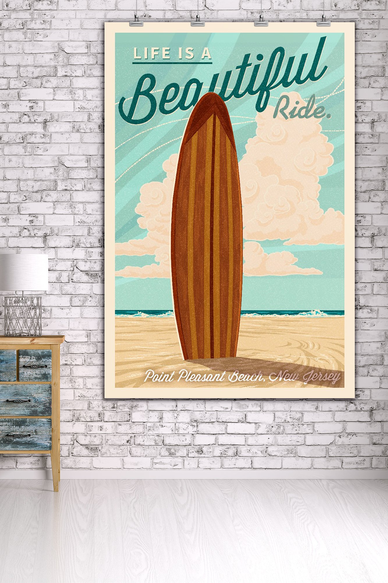 Point Pleasant Beach New Jersey Surfboard Letterpress Art Print - 36x54 Giclee Gallery Quality Travel Poster - Coastal Wall Decor for Beach House, Living Room & Office