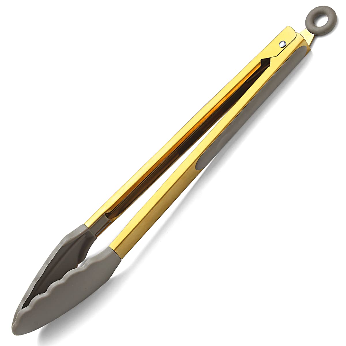 Premium Gold Cooking Tongs - Heavy Duty Stainless Steel Kitchen Tongs with Heat-Resistant Silicone Tips & Titanium Gold Plated Handle for Grilling, BBQ, Serving, Baking & Salad Tossing - Dishwasher Safe & Easy Clean Kitchen Utensils for Professional Chefs & Home Cooking