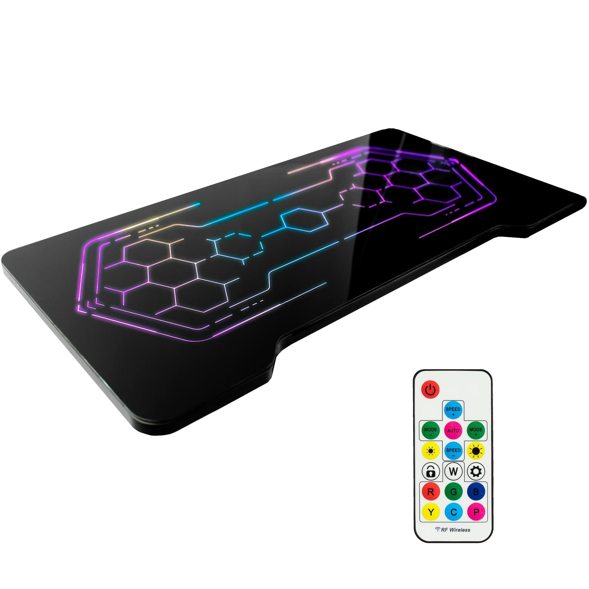VIVO 48 x 24 Inch Tempered Glass Gaming Desk with RGB Geo-Honeycomb LED Lights - Adjustable Height Computer Desk for Gamers & Workstations, Black (DESK-TOP48BG) | Perfect for Home Office, Streaming Setup & Esports Gaming