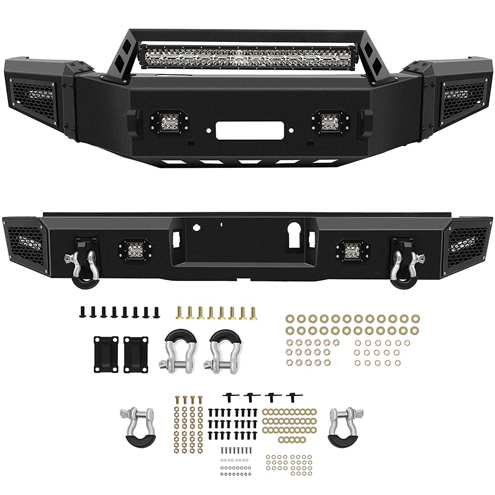 **Aintier Heavy Duty Front & Rear Bumper Set for 2018-2020 Ford F-150 - Rock Crawler Off-Road Bumper with D-Ring Shackles & Winch Plate - Perfect for Off-Roading, Overlanding & Truck Protection**
