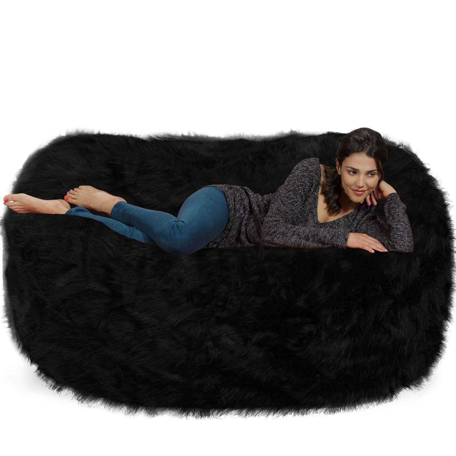 Chill Sack 6' Giant Memory Foam Bean Bag Chair - Oversized Faux Fur Lounger & Sofa Alternative for Living Room, Game Room, Dorm or Bedroom | Ultra Plush Comfort for Relaxing, Gaming & Movie Nights