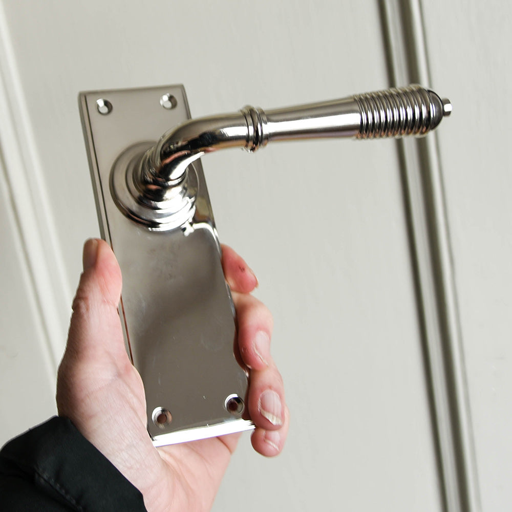 Polished Nickel Reeded Lever Latch Door Handles - Modern Cabinet & Interior Door Hardware for Home, Office & Commercial Use