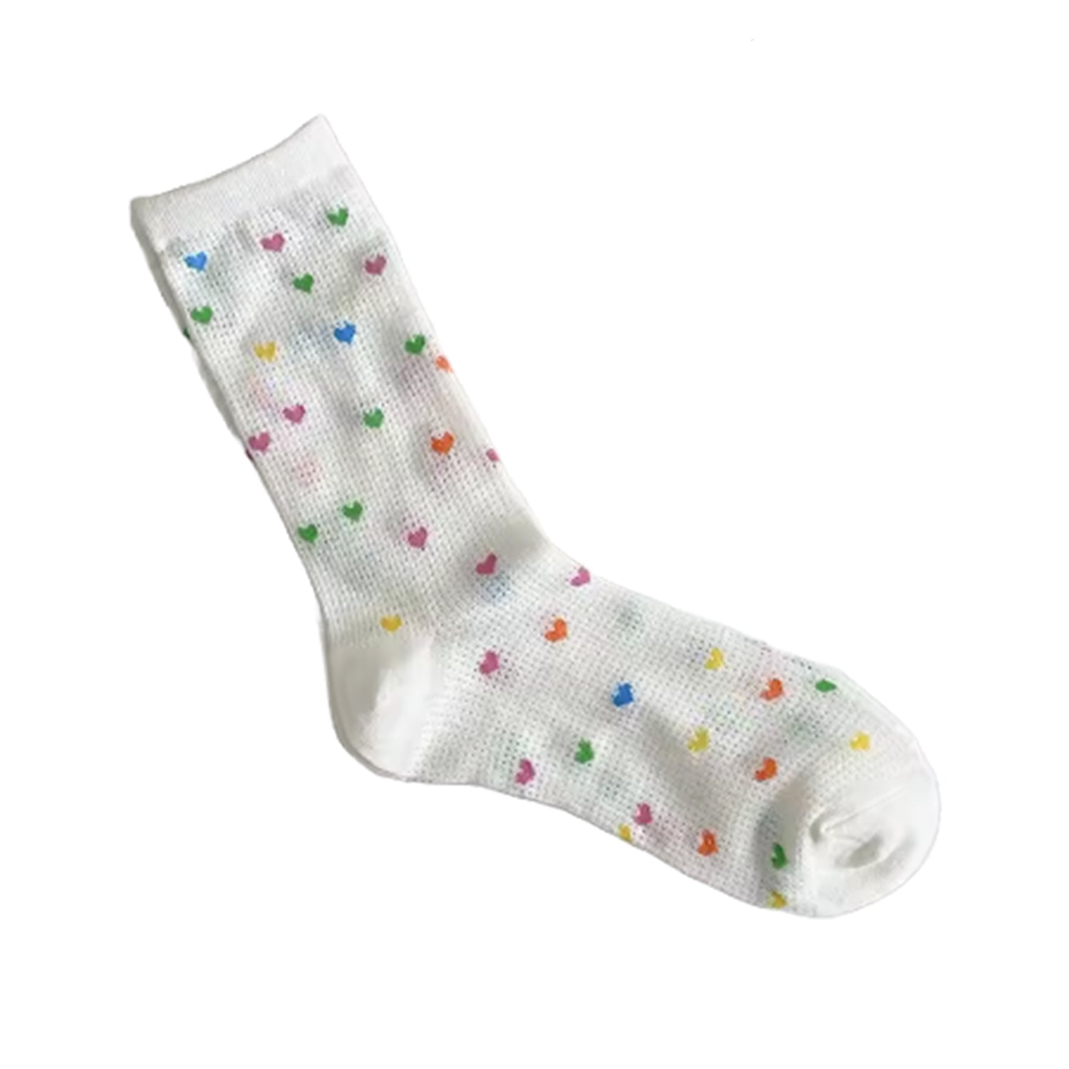 FLOOF Multi Heart Socks - Cute White Rainbow Pattern Crew Socks for Women & Girls - Perfect for Valentine's Day, Gifts, and Everyday Wear
