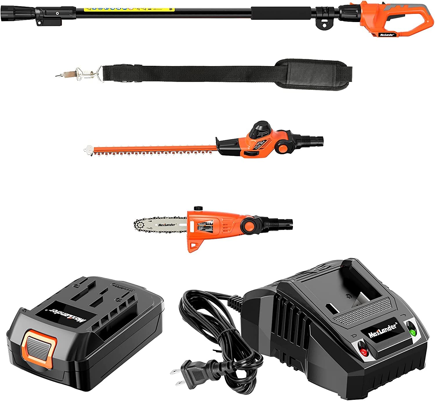 MAXLANDER 20V Cordless Electric Pole Saw & Hedge Trimmer 2-in-1 Combo Kit with 2.0Ah Battery & Charger, Telescoping Multi-Angle Design with Auto-Oiling System - Perfect for Tree Trimming, Landscaping, and Yard Maintenance