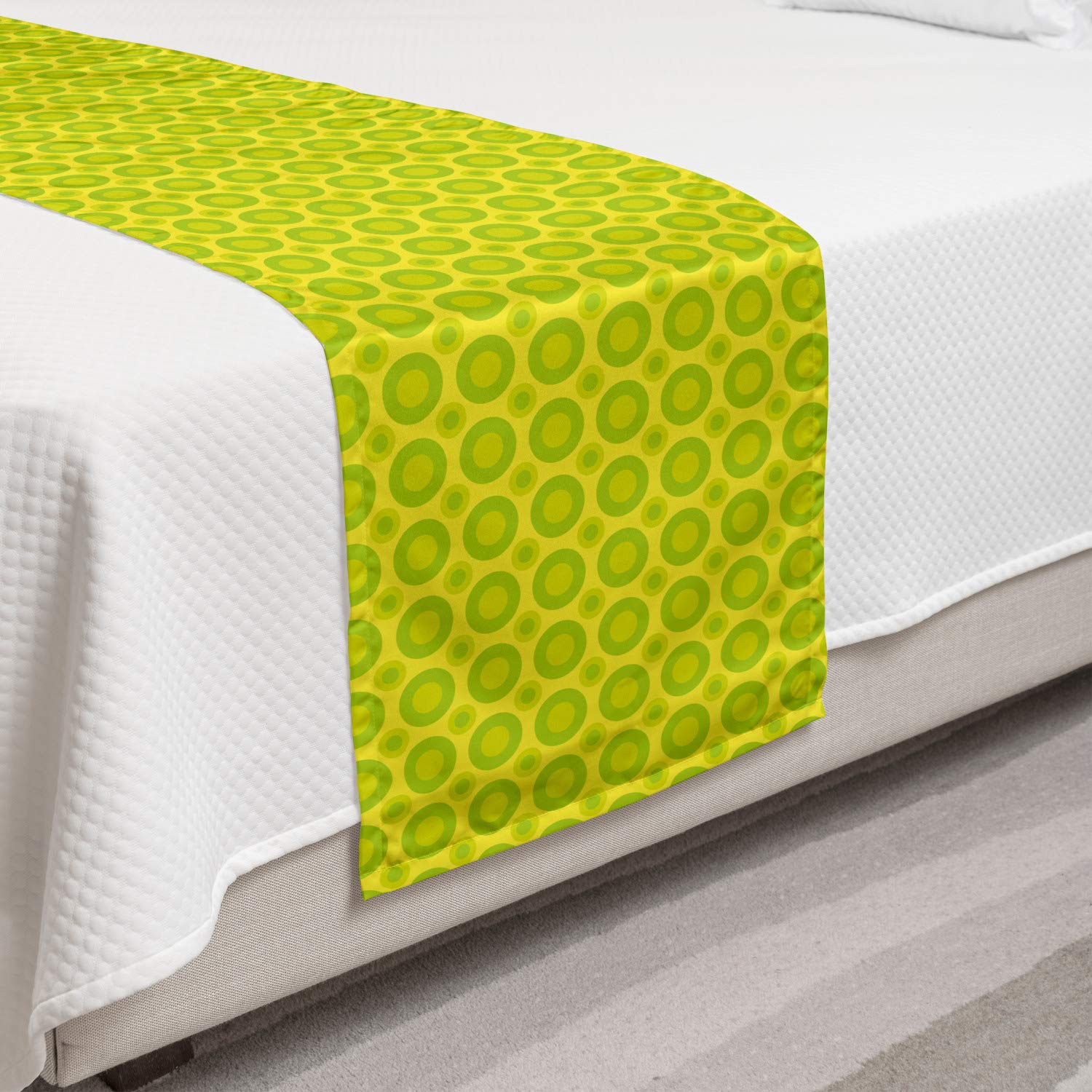 Ambesonne Retro Bed Runner - Abstract Art with Summer Tone Circles, Decorative Bed Scarf for Hotels, Homes & Guestrooms (Twin Size, Yellow Green) - Perfect for Boho Bedroom Decor & Guest Room Styling