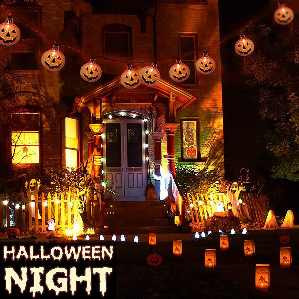Halloween Pumpkin String Lights - 8.5Ft Outdoor/Indoor Decorative Lights with 10 LED Bulbs | Perfect for Halloween Party, Home, Yard, and Porch Decorations