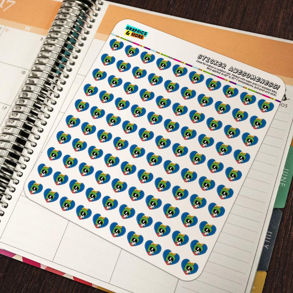 Looney Tunes Marvin The Martian Heart Shaped Planner Stickers - Cute Cartoon Scrapbook Decals for Bullet Journals, DIY Crafts & School Supplies | Perfect for Scrapbooking, Planner Decor & Gift Wrapping